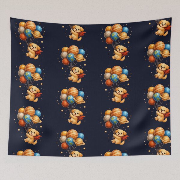 Item preview, Cute Kawaii Dog Flying with Planet Balloons designed and sold by Seculinator.
