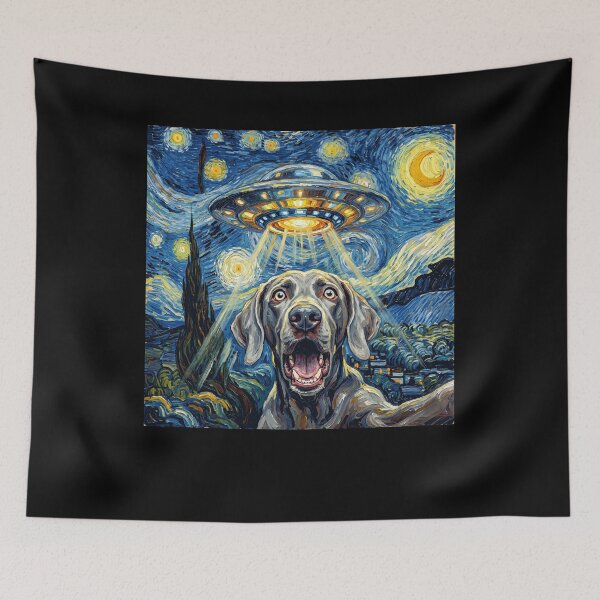 Item preview, Weimaraner Starry Night UFO Van Gogh Art Dog Selfie Lover designed and sold by Kimberley King Art  King Art.