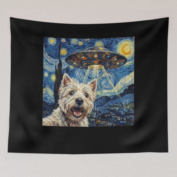 Item preview, West Highland White Terrier Starry Night UFO Van Gogh Art Dog Selfie Lover designed and sold by Kimberley King Art  King Art.