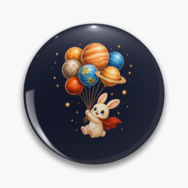 Item preview, Cute Kawaii Bunny Flying with Planet Balloons designed and sold by Seculinator.