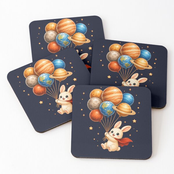 Item preview, Cute Kawaii Bunny Flying with Planet Balloons designed and sold by Seculinator.