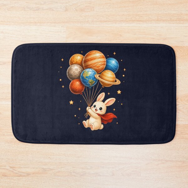 Item preview, Cute Kawaii Bunny Flying with Planet Balloons designed and sold by Seculinator.