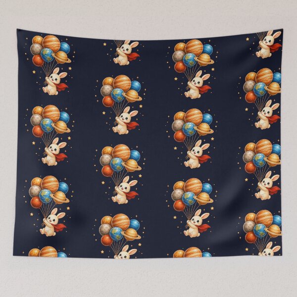 Item preview, Cute Kawaii Bunny Flying with Planet Balloons designed and sold by Seculinator.