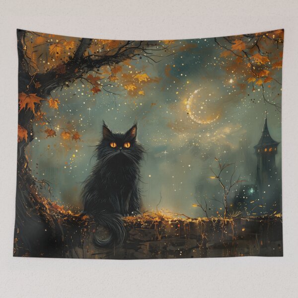 Item preview, Black Cat Guardian of the Night – Moonlit Castle designed and sold by Erika Kaisersot.