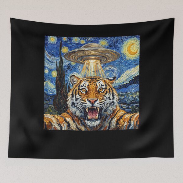Item preview, Tiger Starry Night UFO Van Gogh Art Animal Selfie Lover designed and sold by Kimberley King Art  King Art.