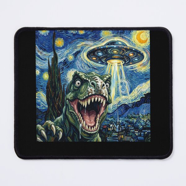 Item preview, T Rex Dinosaur Starry Night UFO Van Gogh Art Animal Selfie Lover designed and sold by Kimberley King Art King Art.
