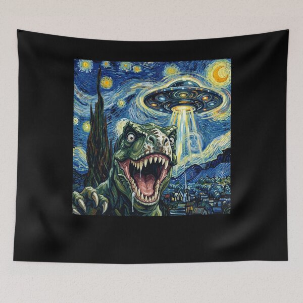 Item preview, T Rex Dinosaur Starry Night UFO Van Gogh Art Animal Selfie Lover designed and sold by Kimberley King Art  King Art.