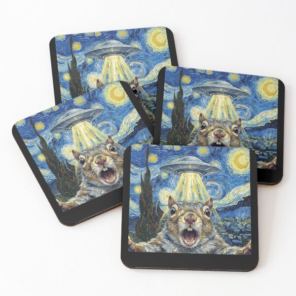 Item preview, Squirrel Starry Night UFO Van Gogh Art Animal Selfie Lover designed and sold by Kimberley King Art  King Art.
