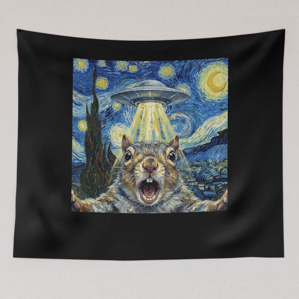 Item preview, Squirrel Starry Night UFO Van Gogh Art Animal Selfie Lover designed and sold by Kimberley King Art  King Art.