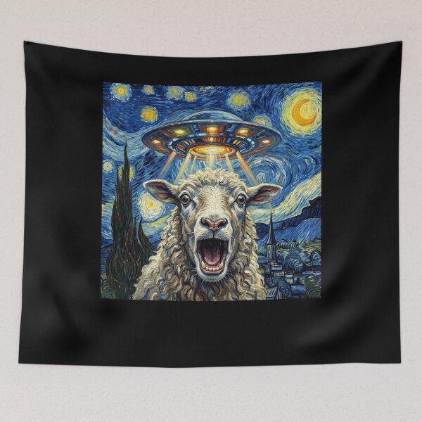Item preview, Sheep Starry Night UFO Van Gogh Art Animal Selfie Lover designed and sold by Kimberley King Art  King Art.