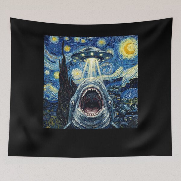 Item preview, Shark Starry Night UFO Van Gogh Art Animal Selfie Lover designed and sold by Kimberley King Art  King Art.