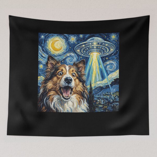 Item preview, Shetland Sheepdog Starry Night UFO Van Gogh Art Dog Selfie Lover designed and sold by Kimberley King Art  King Art.