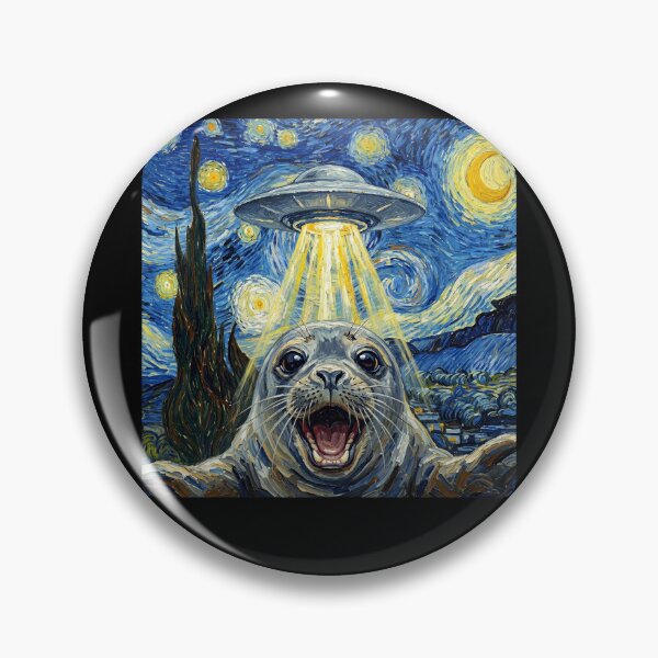 Item preview, Seal Starry Night UFO Van Gogh Art Animal Selfie Lover designed and sold by Kimberley King Art  King Art.