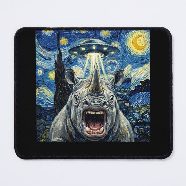 Item preview, Rhino Starry Night UFO Van Gogh Art Animal Selfie Lover designed and sold by Kimberley King Art King Art.