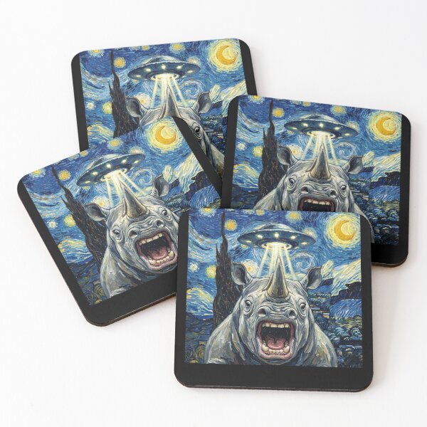 Artikelvorschau, Nashorn Sternennacht UFO Van Gogh Kunst Tier Selfie Liebhaber entworfen und verkauft von Kimberley King Art King Art.