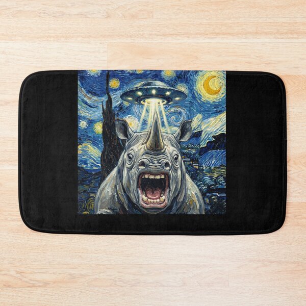 Item preview, Rhino Starry Night UFO Van Gogh Art Animal Selfie Lover designed and sold by Kimberley King Art  King Art.