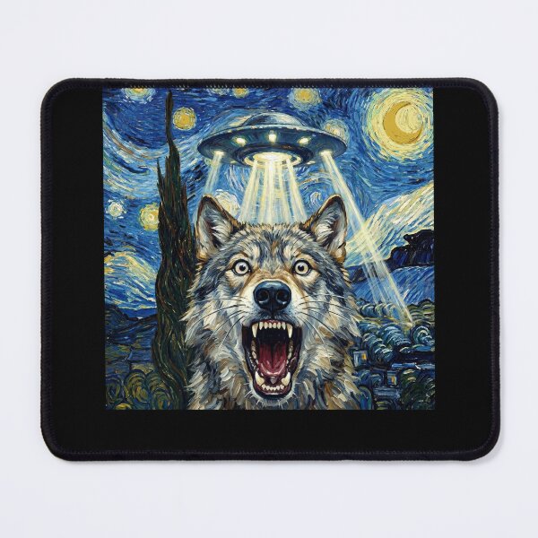 Item preview, Wolf Starry Night UFO Van Gogh Art Animal Selfie Lover designed and sold by Kimberley King Art  King Art.