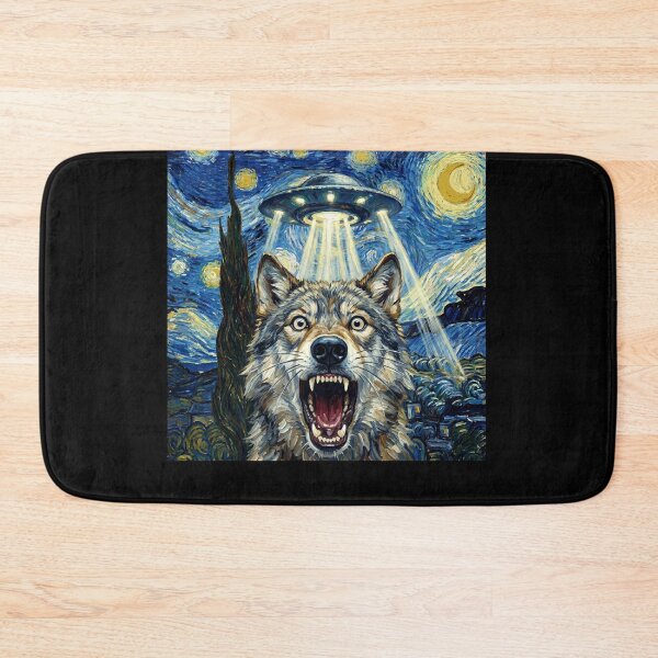 Item preview, Wolf Starry Night UFO Van Gogh Art Animal Selfie Lover designed and sold by Kimberley King Art  King Art.