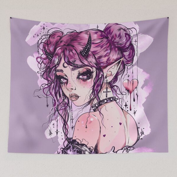 Item preview, Pastel goth girl - kawaii anime manga drawing - lilac aesthetic gothic girl designed and sold by StudioPeachPop.