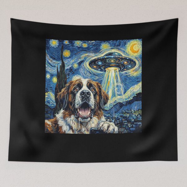 Item preview, Saint Bernard Starry Night UFO Van Gogh Art Dog Selfie Lover designed and sold by Kimberley King Art  King Art.