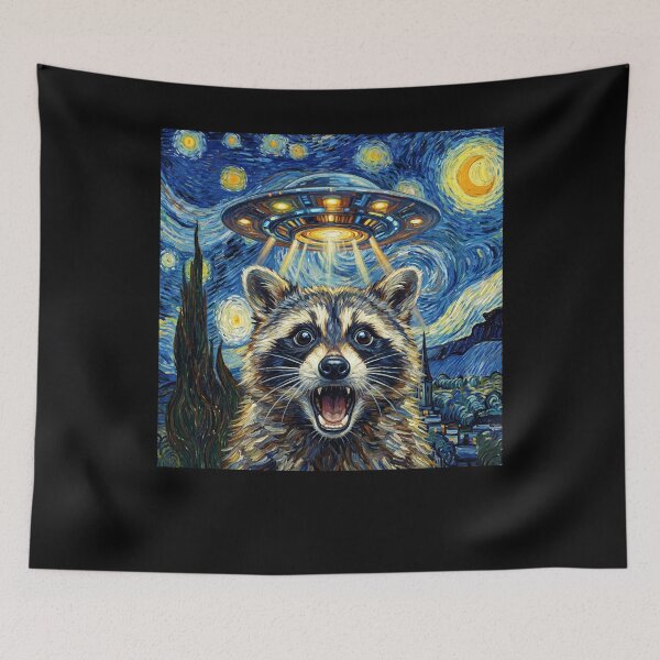 Item preview, Raccoon Starry Night UFO Van Gogh Art Animal Selfie Lover designed and sold by Kimberley King Art  King Art.