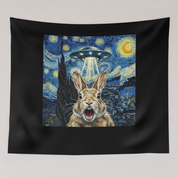 Item preview, Rabbit Starry Night UFO Van Gogh Art Animal Selfie Lover designed and sold by Kimberley King Art  King Art.