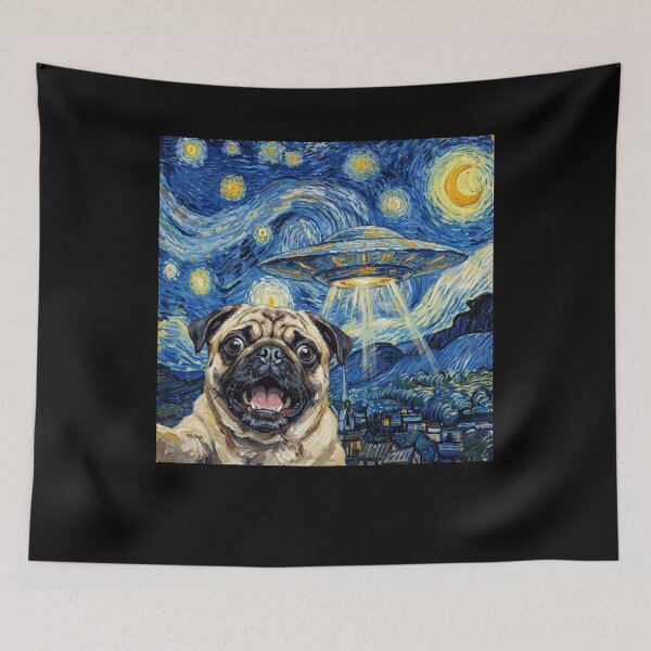 Item preview, Pug Starry Night UFO Van Gogh Art Dog Selfie Lover designed and sold by Kimberley King Art  King Art.