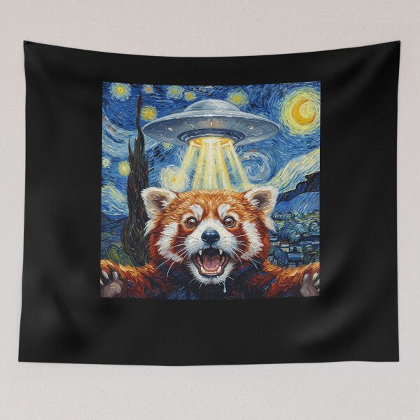 Item preview, Red Panda Starry Night UFO Van Gogh Art Animal Selfie Lover designed and sold by Kimberley King Art  King Art.