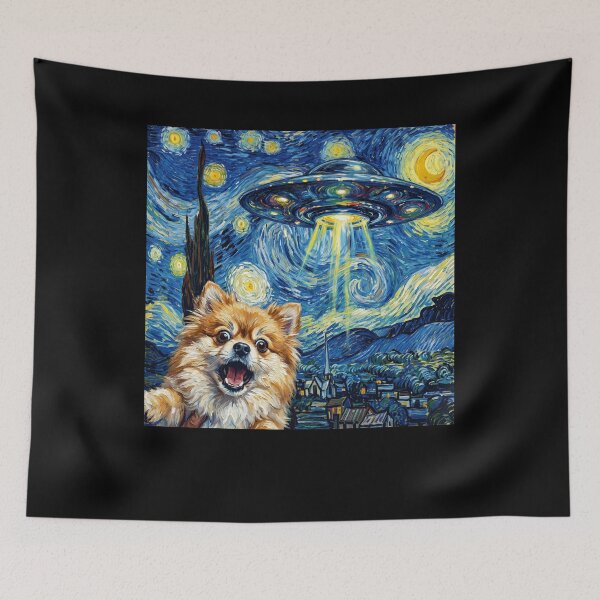 Item preview, Pomeranian Starry Night UFO Van Gogh Art Dog Selfie Lover designed and sold by Kimberley King Art  King Art.