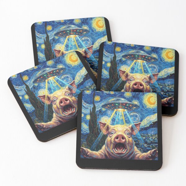 Item preview, Pig Starry Night UFO Van Gogh Art Animal Selfie Lover designed and sold by Kimberley King Art  King Art.