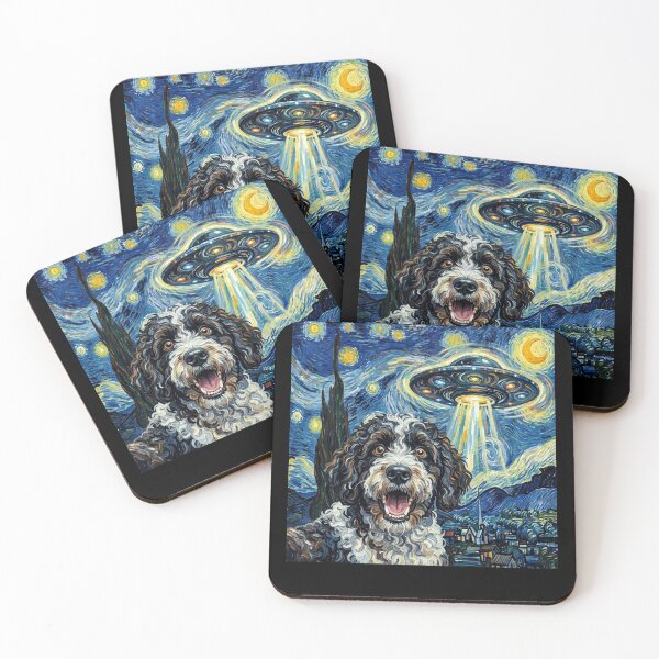 Item preview, Portuguese Water Dog Starry Night UFO Van Gogh Art Dog Selfie Lover designed and sold by Kimberley King Art  King Art.