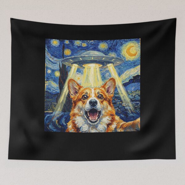 Item preview, Pembroke Welsh Corgi Starry Night UFO Van Gogh Art Dog Selfie Lover designed and sold by Kimberley King Art  King Art.