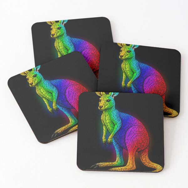 Item preview, Rainbow Tribal Kangaroo on Black Background designed and sold by Karszul.