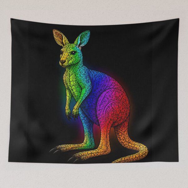 Item preview, Rainbow Tribal Kangaroo on Black Background designed and sold by Karszul.