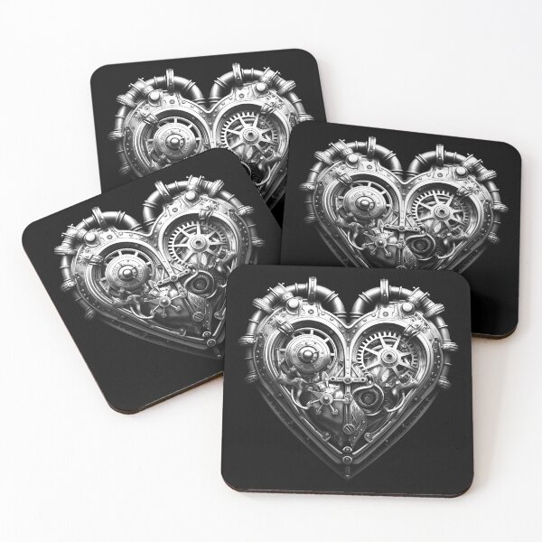 Item preview, Black and White Steampunk Mechanical Heart Art designed and sold by inkoutninja.