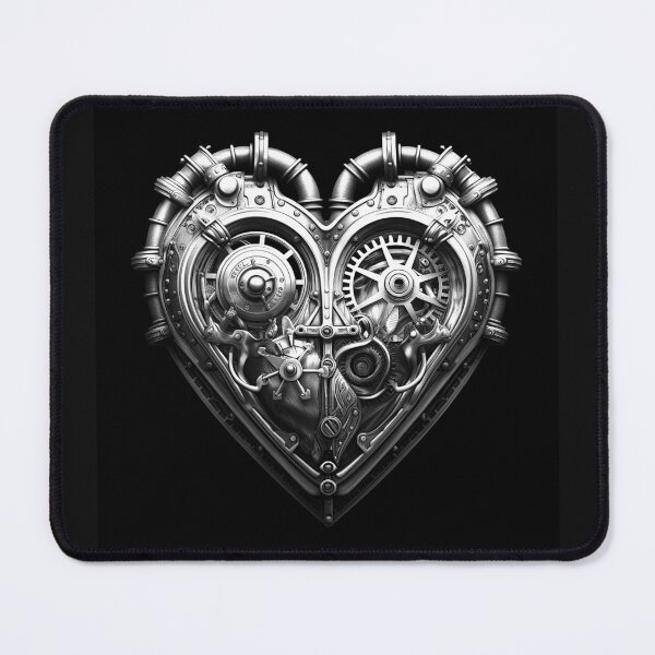 Item preview, Black and White Steampunk Mechanical Heart Art designed and sold by inkoutninja.