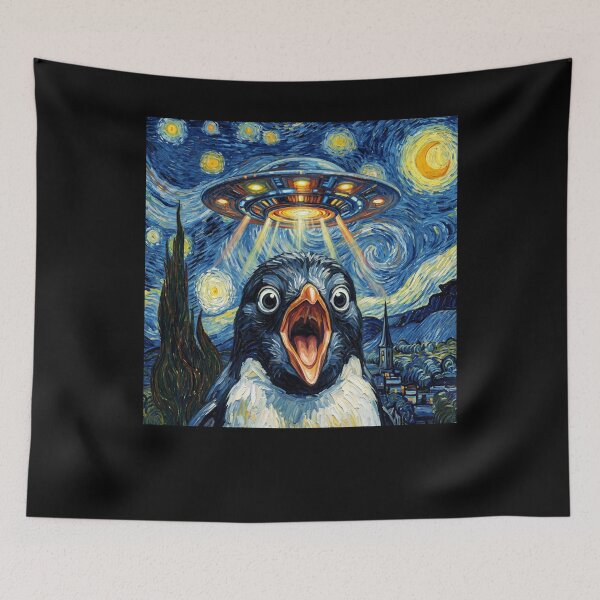 Item preview, Penguin Starry Night UFO Van Gogh Art Animal Selfie Lover designed and sold by Kimberley King Art  King Art.