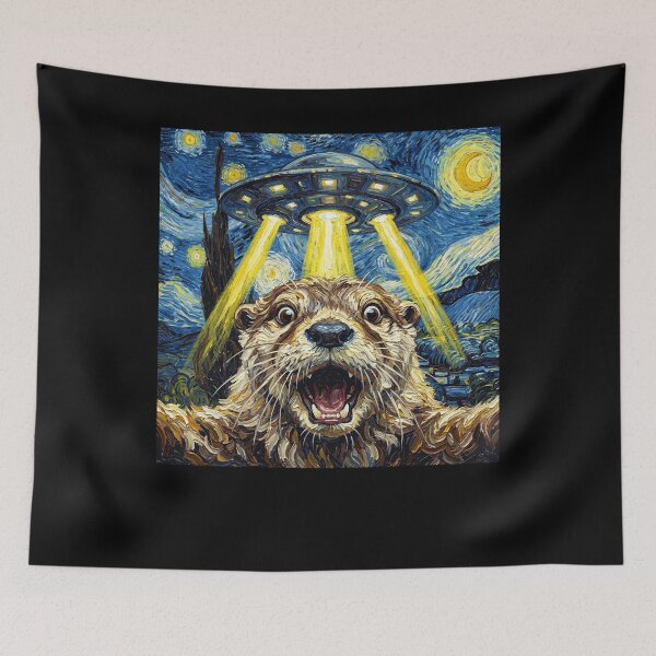 Item preview, Otter Starry Night UFO Van Gogh Art Animal Selfie Lover designed and sold by Kimberley King Art  King Art.