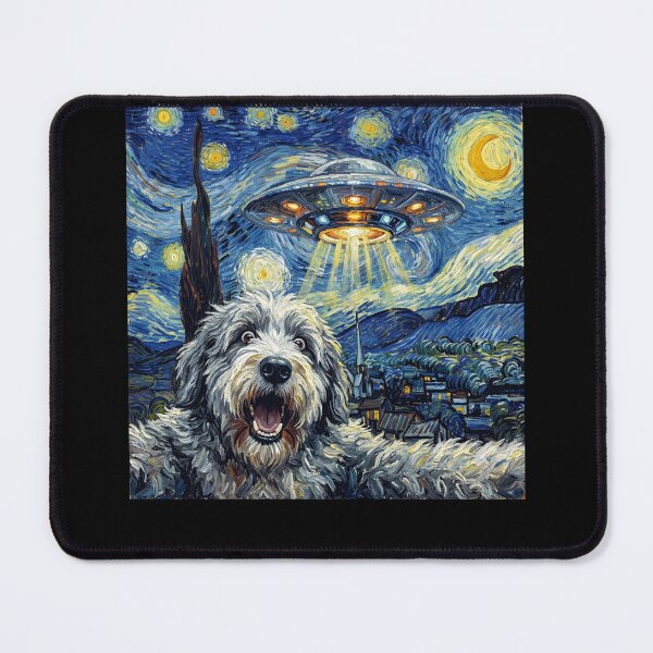 Item preview, Old English Sheepdog Starry Night UFO Van Gogh Art Dog Selfie Lover designed and sold by Kimberley King Art King Art.