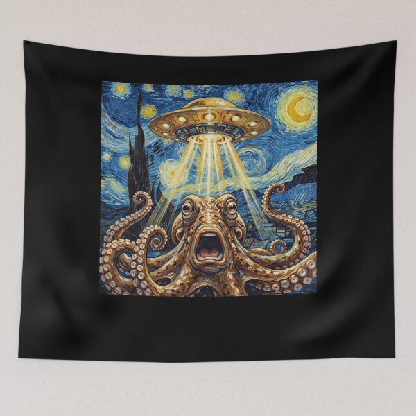 Item preview, Octopus Starry Night UFO Van Gogh Art Animal Selfie Lover designed and sold by Kimberley King Art  King Art.