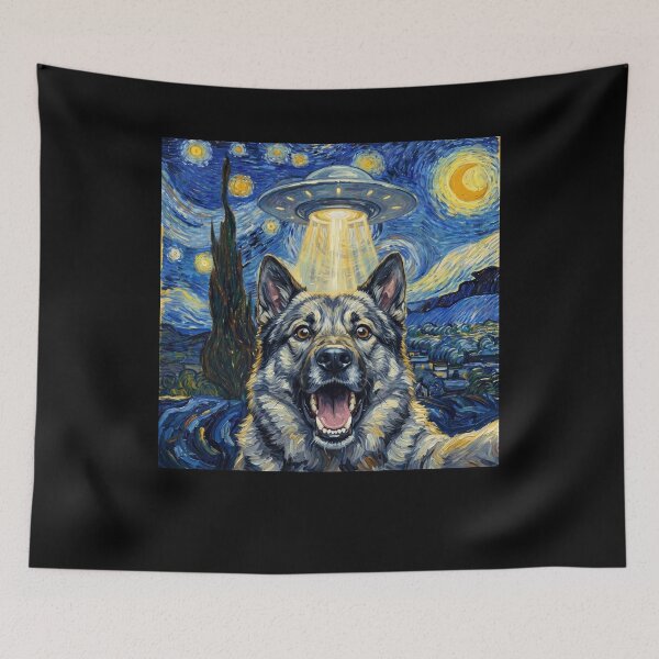 Item preview, Norwegian Elkhound Starry Night UFO Van Gogh Art Dog Selfie Lover designed and sold by Kimberley King Art  King Art.