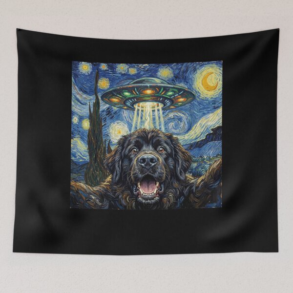 Item preview, Newfoundland Starry Night UFO Van Gogh Art Dog Selfie Lover designed and sold by Kimberley King Art  King Art.