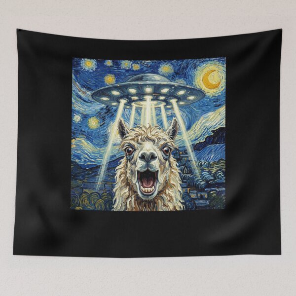 Item preview, Llama Starry Night UFO Van Gogh Art Animal Selfie Lover designed and sold by Kimberley King Art  King Art.