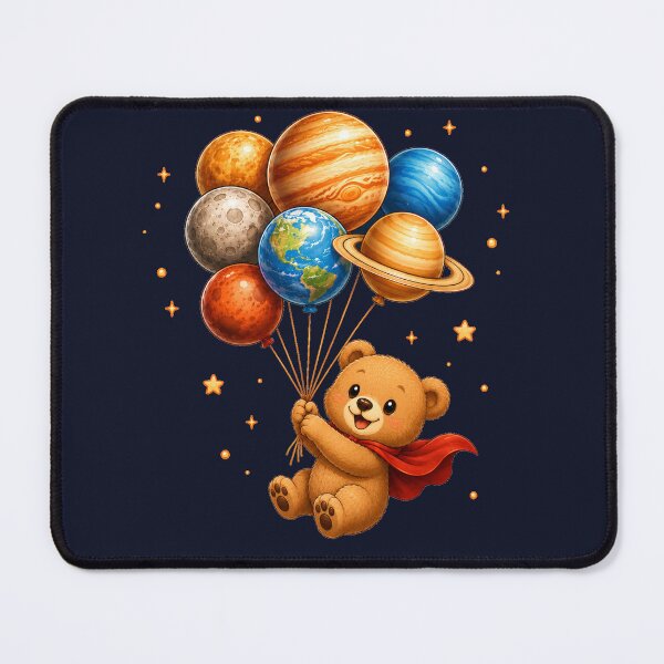 Item preview, Cute Kawaii Bear Flying with Planet Balloons designed and sold by Seculinator.