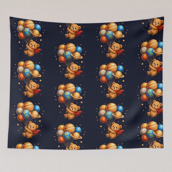 Item preview, Cute Kawaii Bear Flying with Planet Balloons designed and sold by Seculinator.