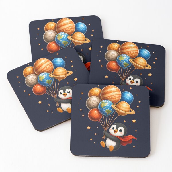 Item preview, Cute Kawaii Penguin Flying with Planet Balloons designed and sold by Seculinator.