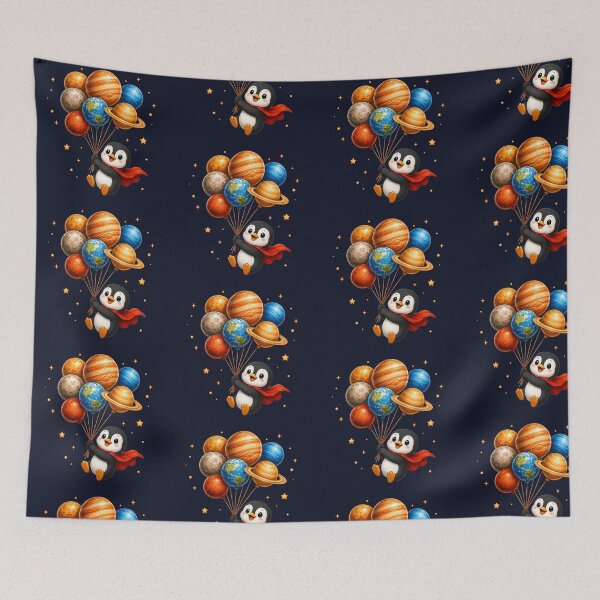 Item preview, Cute Kawaii Penguin Flying with Planet Balloons designed and sold by Seculinator.