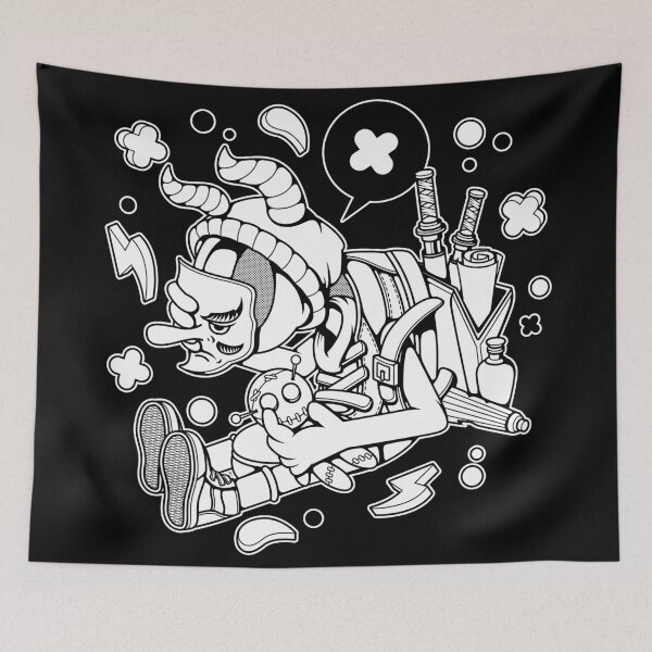 Item preview, Cool Cartoon Backpacker Wearing Tengu Mask designed and sold by Lexkon Liu's art.