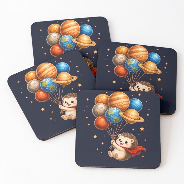 Item preview, Cute Kawaii Hedgehog Flying with Planet Balloons designed and sold by Seculinator.
