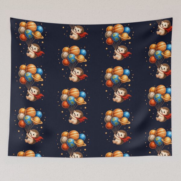 Item preview, Cute Kawaii Hedgehog Flying with Planet Balloons designed and sold by Seculinator.